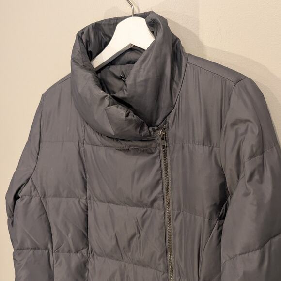 Eileen Fisher Gray Quilted Puffer Jacket Asymmetric Zip High Collar - Size S - Picture 4 of 12
